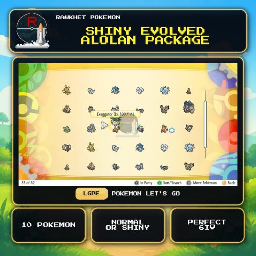 Shiny Evolved Alolan Package for Pokemon Let's Go.