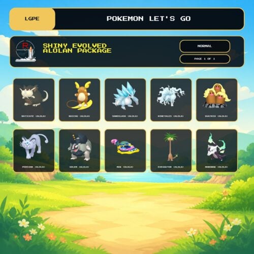 Shiny Evolved Alolan Package, Normal box view for Pokemon Let's Go.