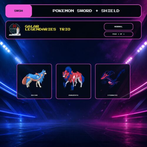 Galar Legendaries Trio, Normal box view for Pokemon Sword and Shield.