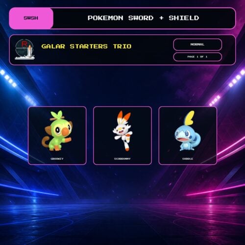 Galar Starters Trio, Normal box view for Pokemon Sword and Shield.