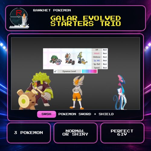 Galar Evolved Starters Trio for Pokemon Sword and Shield.