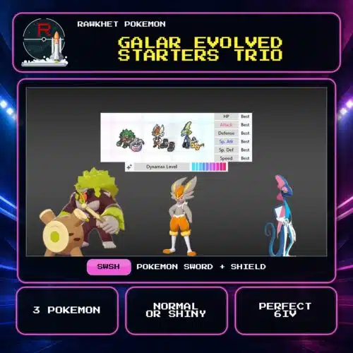 Galar Evolved Starters Trio for Pokemon Sword and Shield.