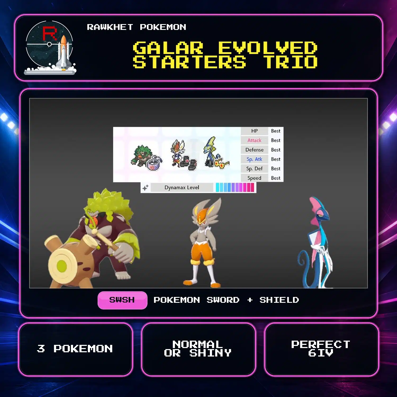 Galar Evolved Starters Trio for Pokemon Sword and Shield Galar Evolved Starters Trio for Pokemon Sword and Shield.