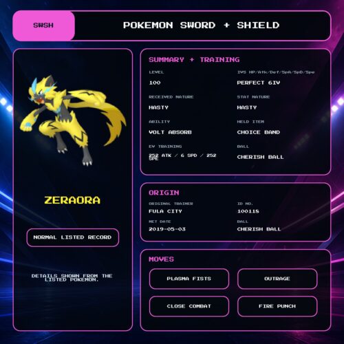 Zeraora details for Pokemon Sword and Shield.