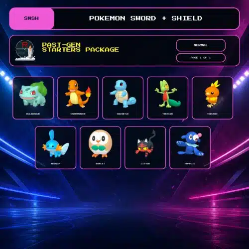 Past-Gen Starters Package, Normal box view for Pokemon Sword and Shield.