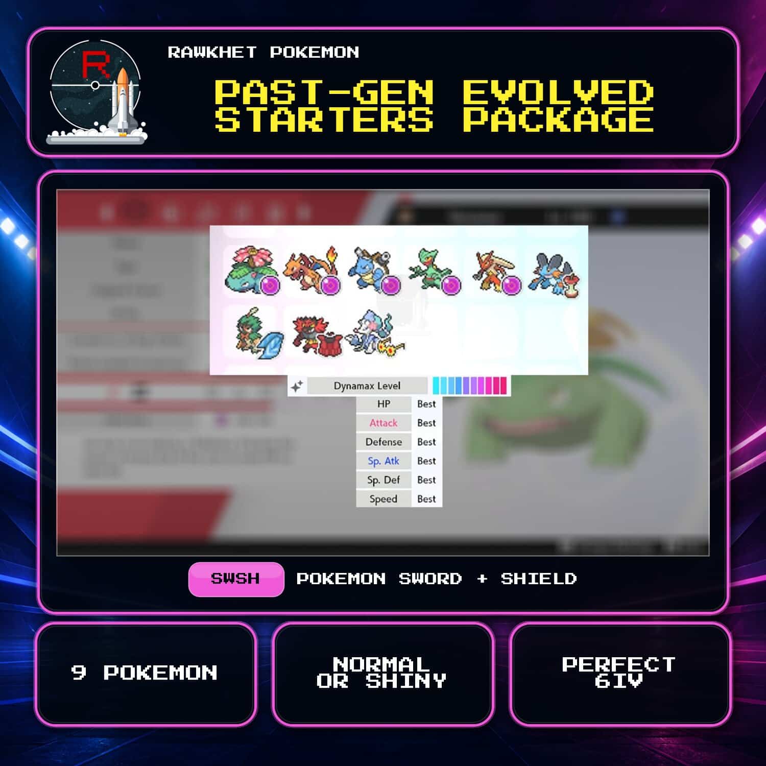 Past-Gen Evolved Starters Package for Pokemon Sword and Shield Past-Gen Evolved Starters Package for Pokemon Sword and Shield.