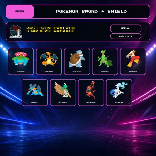 Past-Gen Evolved Starters Package, Normal box view for Pokemon Sword and Shield.