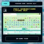 Past-Generations Living Dex in-game view for Pokemon HOME using a Moving Key.