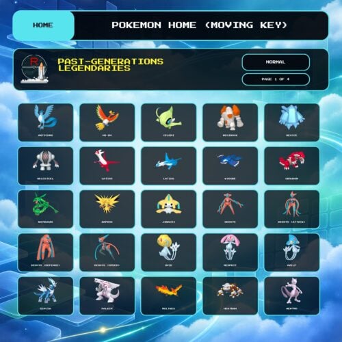 Past-Generations Legendaries, Normal box view for Pokemon HOME using a Moving Key.