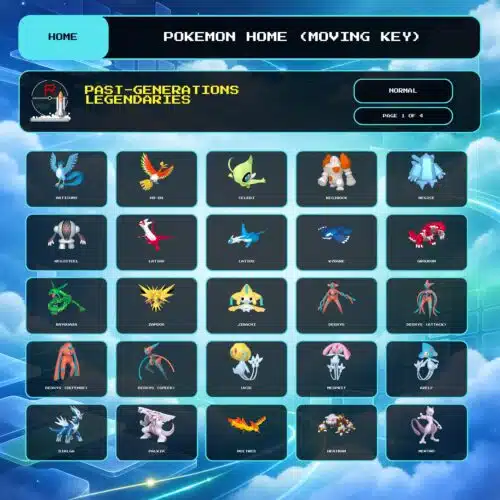 Past-Generations Legendaries, Normal box view for Pokemon HOME using a Moving Key.