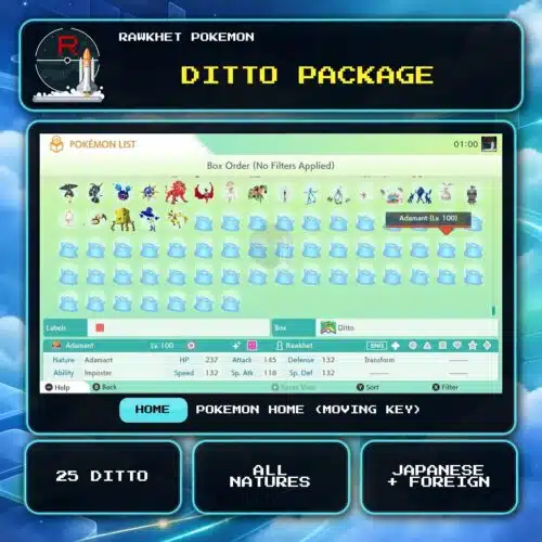 Ditto Package for Pokemon HOME using a Moving Key.