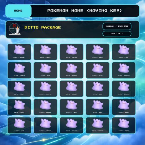 Ditto Package, Normal, English box view for Pokemon HOME using a Moving Key.
