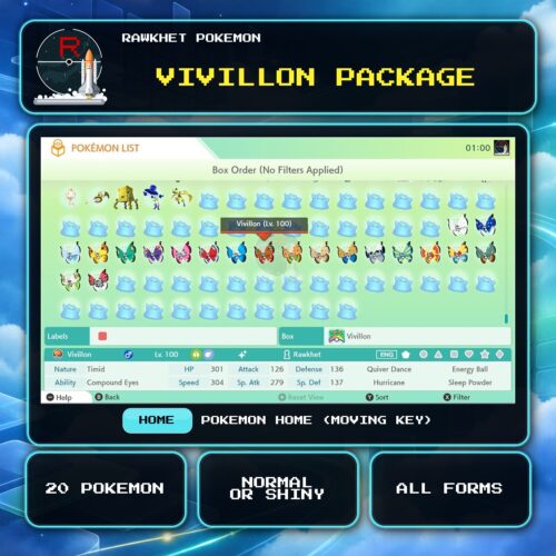 Vivillon Package for Pokemon HOME using a Moving Key.
