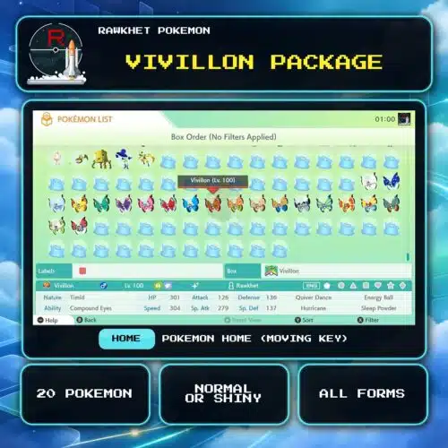 Vivillon Package for Pokemon HOME using a Moving Key.