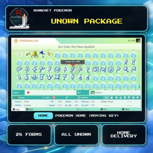Unown Package for Pokemon HOME using a Moving Key.
