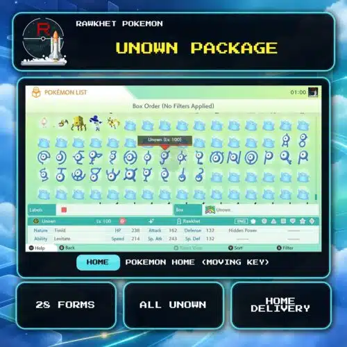 Unown Package for Pokemon HOME using a Moving Key.