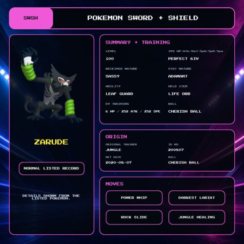 Zarude details for Pokemon Sword and Shield.