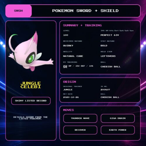 Jungle Celebi details for Pokemon Sword and Shield.