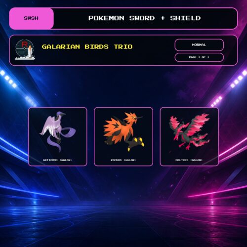 Galarian Birds Trio, Normal box view for Pokemon Sword and Shield.