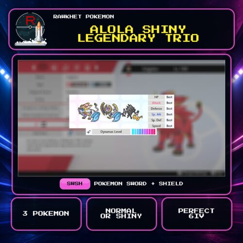 Alola Shiny Legendary Trio for Pokemon Sword and Shield.