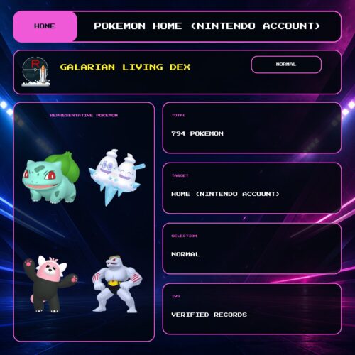 Galarian Living Dex, Normal overview for Pokemon HOME using a Nintendo Account.