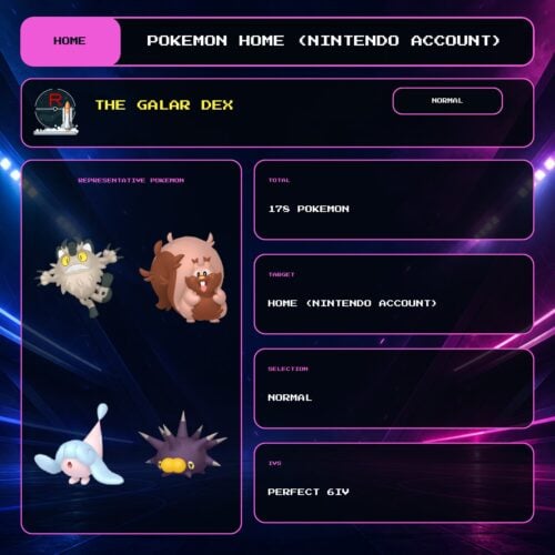 The Galar Dex, Normal overview for Pokemon HOME using a Nintendo Account.