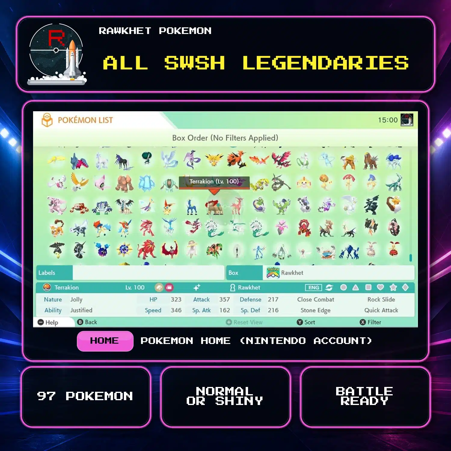 All SWSH Legendaries for Pokemon HOME using a Nintendo Account All SWSH Legendaries for Pokemon HOME using a Nintendo Account.