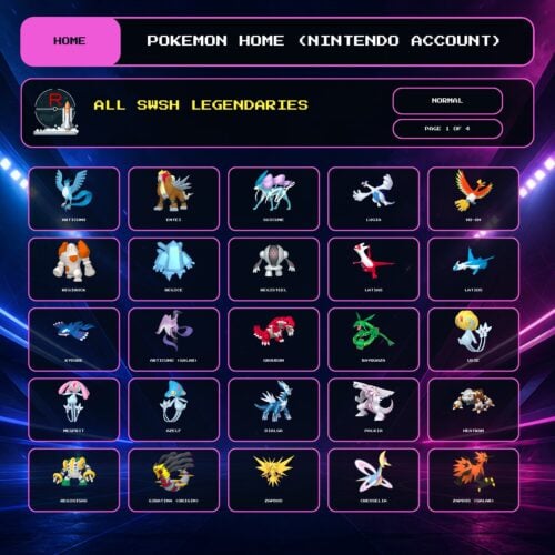 All SWSH Legendaries, Normal box view for Pokemon HOME using a Nintendo Account.