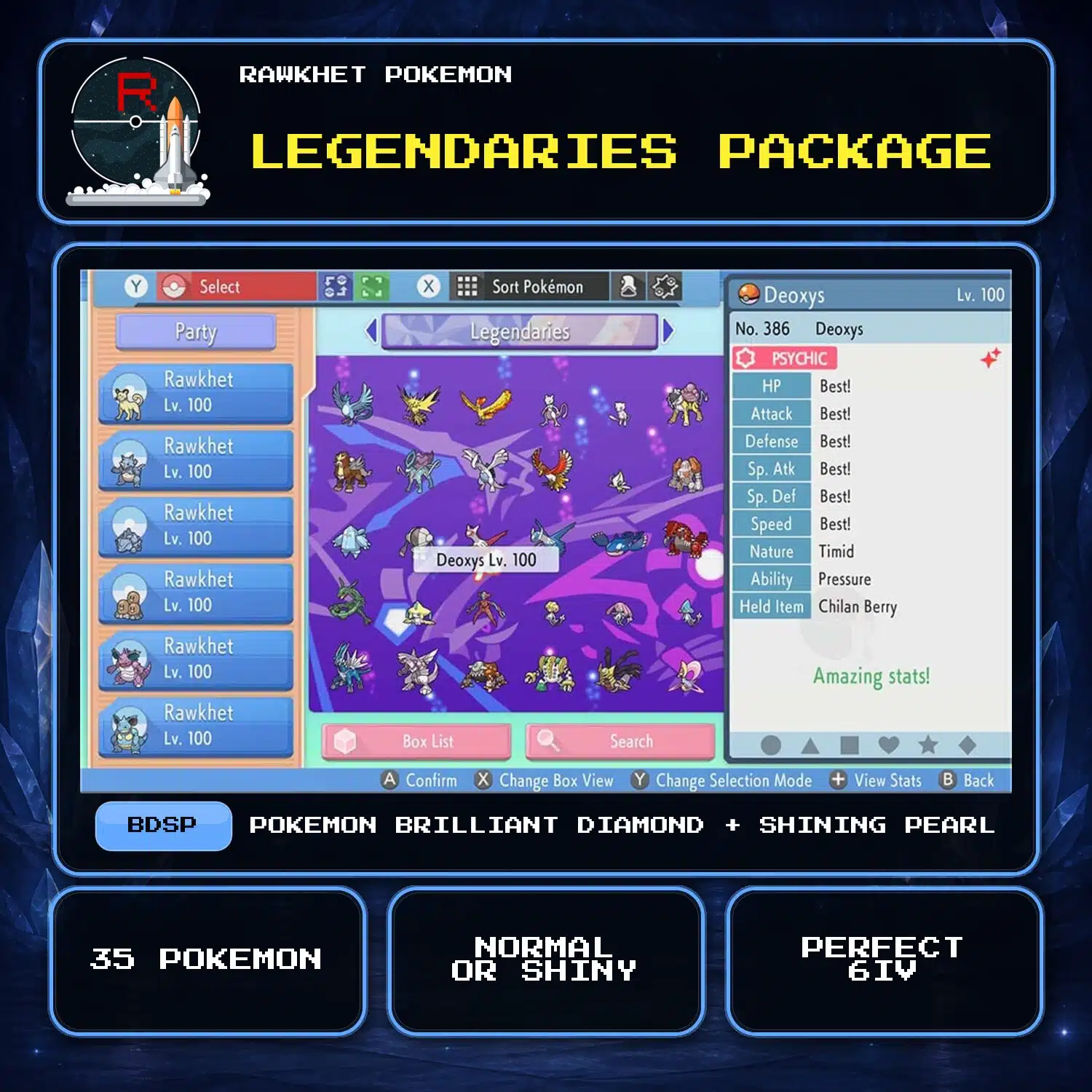 Legendaries Package for Pokemon Brilliant Diamond and Shining Pearl Legendaries Package for Pokemon Brilliant Diamond and Shining Pearl.