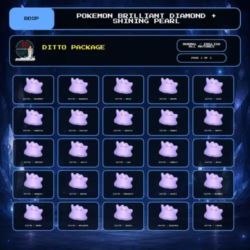 Ditto Package, Normal, English, All Natures box view for Pokemon Brilliant Diamond and Shining Pearl.