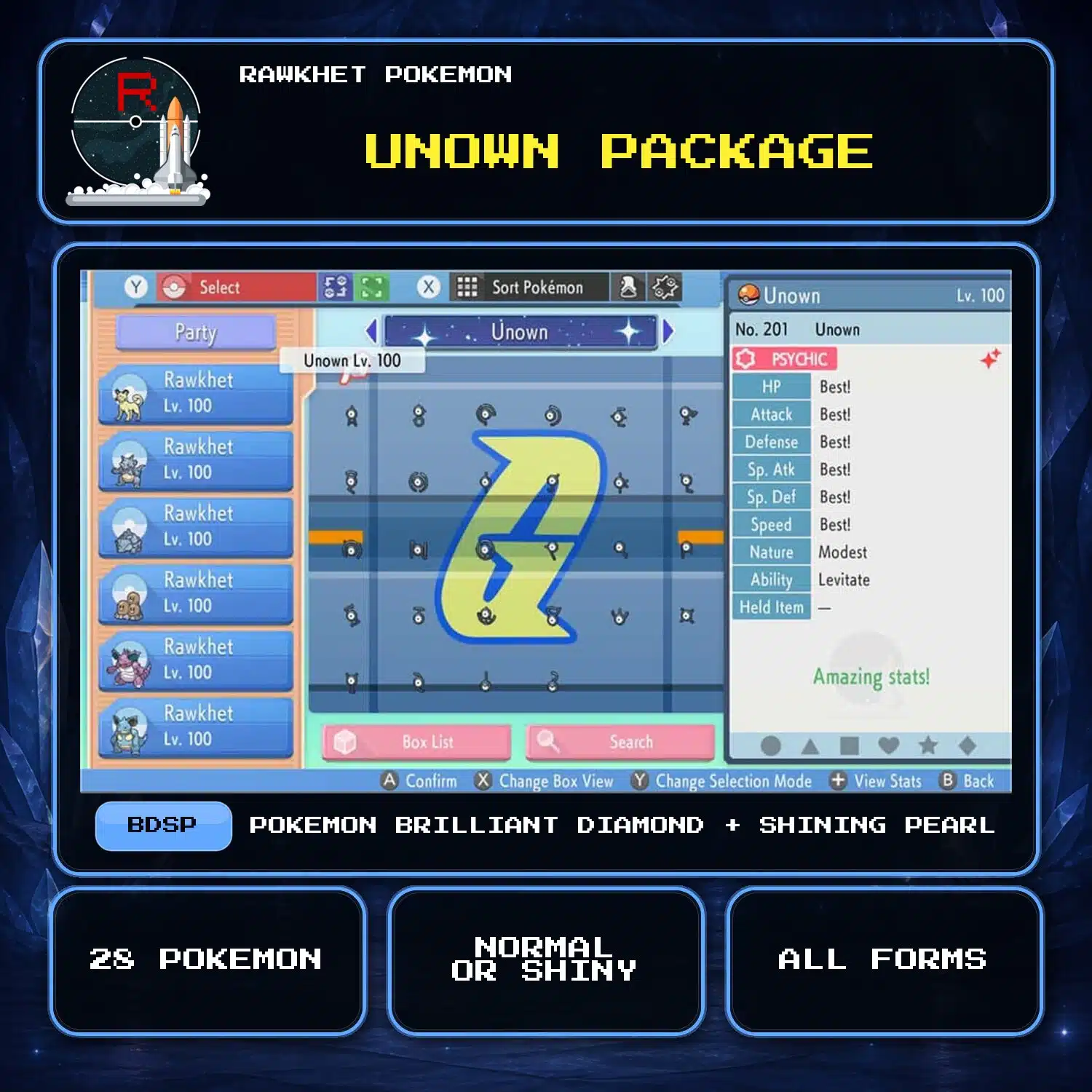 Unown Package for Pokemon Brilliant Diamond and Shining Pearl Unown Package for Pokemon Brilliant Diamond and Shining Pearl.