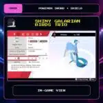Shiny Galarian Birds Trio in-game view for Pokemon Sword and Shield.