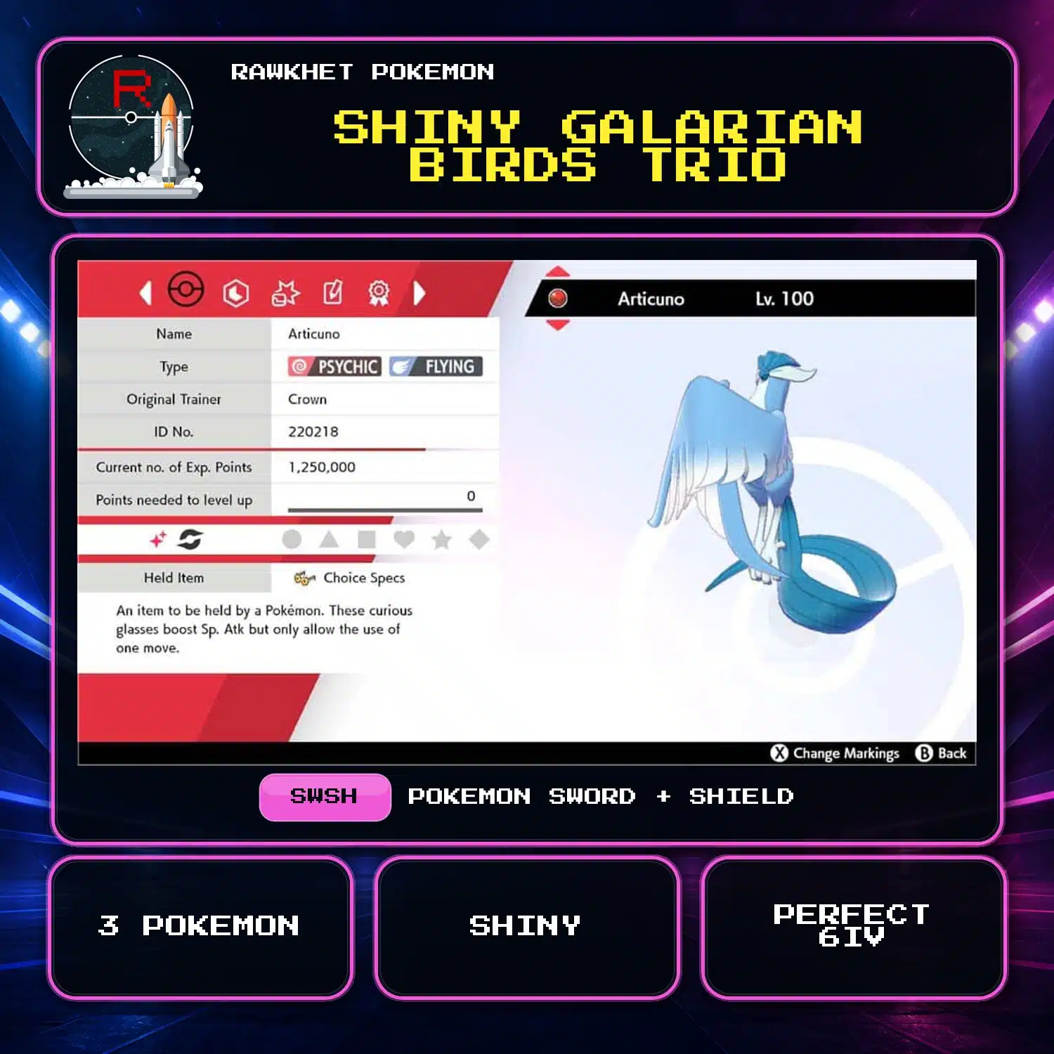 Shiny Galarian Birds Trio for Pokemon Sword and Shield Shiny Galarian Birds Trio for Pokemon Sword and Shield.