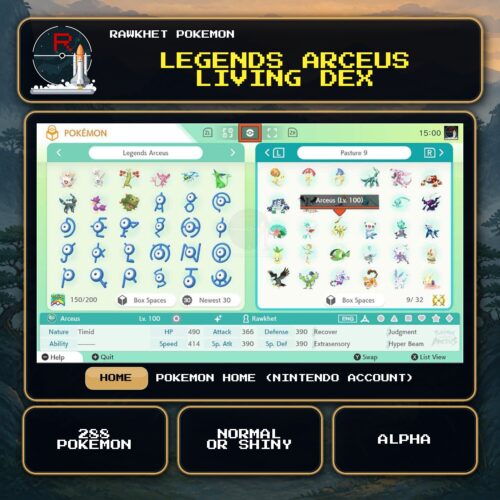 Legends Arceus Living Dex for Pokemon HOME using a Nintendo Account.