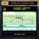 Legends Arceus Living Dex in-game view for Pokemon HOME using a Nintendo Account.