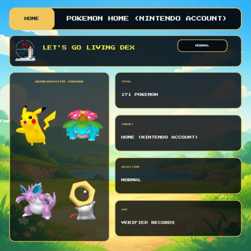 Let's Go Living Dex, Normal overview for Pokemon HOME using a Nintendo Account.