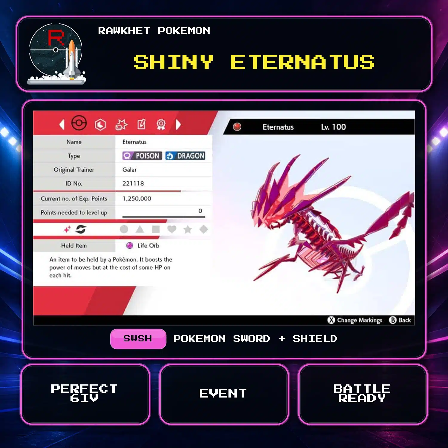 Shiny Eternatus for Pokemon Sword and Shield Shiny Eternatus for Pokemon Sword and Shield.