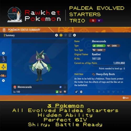 Paldea Starters Trio 3x 6IV Shiny Hidden Abilities Pokemon