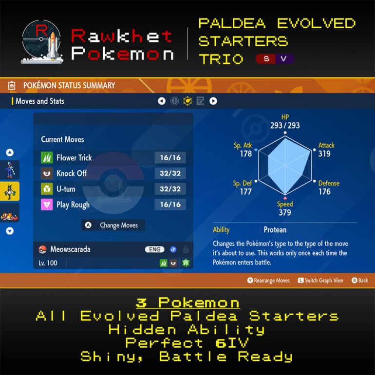 SV Paldea Evolved Starters Trio - Meowscarada Stats