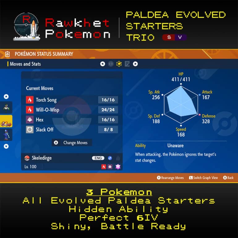 SV Paldea Evolved Starters Trio - Skeledirge Stats