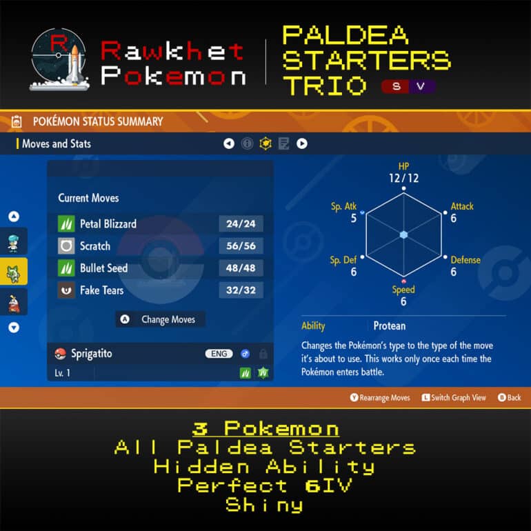 SV Paldea Starters Trio - Sprigatito Stats