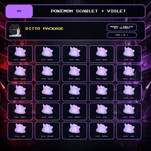 Ditto Package, Normal, English, All Natures box view for Pokemon Scarlet and Violet.