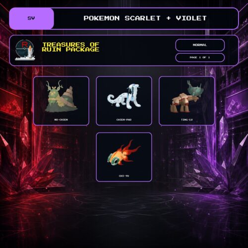 Treasures of Ruin Package, Normal box view for Pokemon Scarlet and Violet.