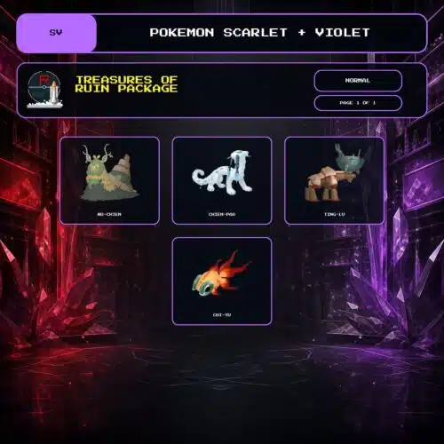 Treasures of Ruin Package, Normal box view for Pokemon Scarlet and Violet.