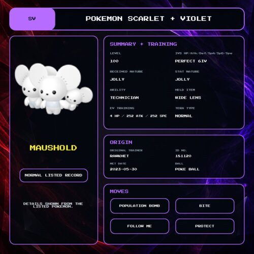 Maushold details for Pokemon Scarlet and Violet.