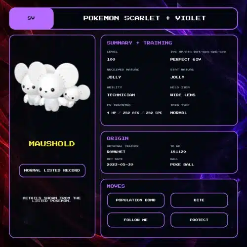 Maushold details for Pokemon Scarlet and Violet.