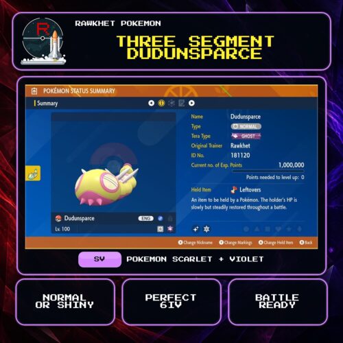 Three Segment Dudunsparce for Pokemon Scarlet and Violet.