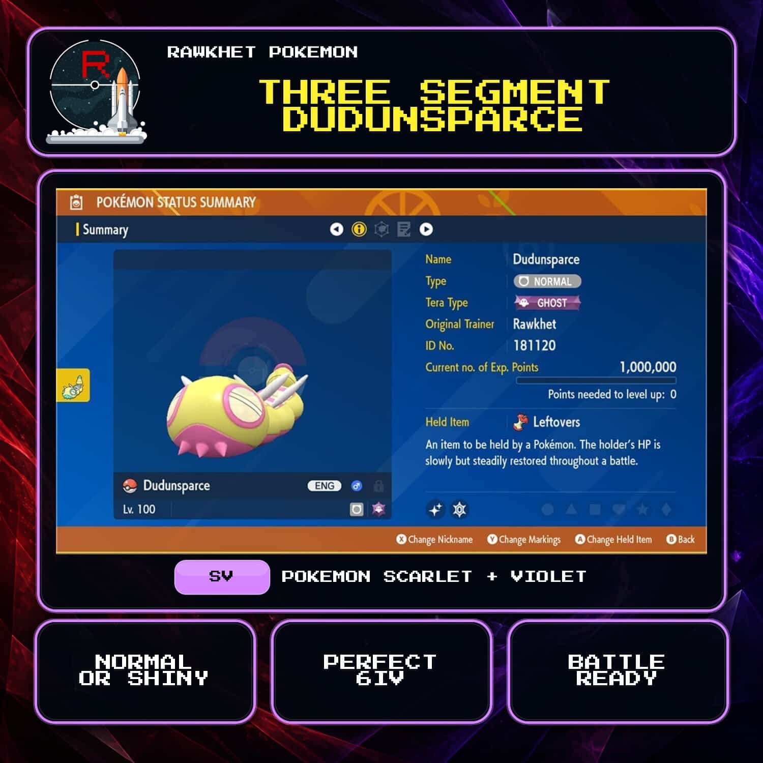 Three Segment Dudunsparce for Pokemon Scarlet and Violet Three Segment Dudunsparce for Pokemon Scarlet and Violet.