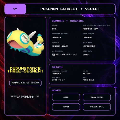 Dudunsparce (Three-Segment) details for Pokemon Scarlet and Violet.