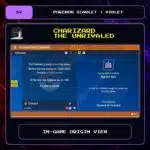 Charizard the Unrivaled in-game origin view for Pokemon Scarlet and Violet.